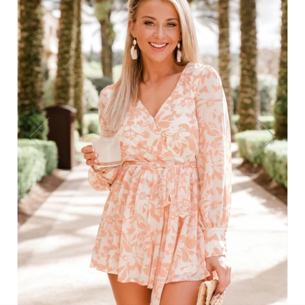 PEACH FLORAL DRESS ROMPER PINK LILY